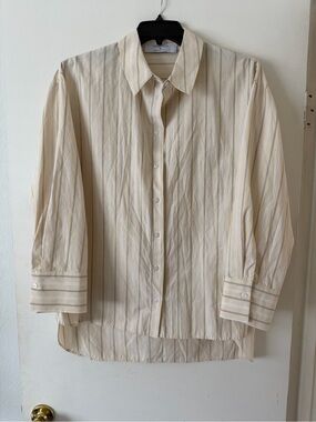 Primark Beige Cream Striped Long-Sleeve Button Shirt